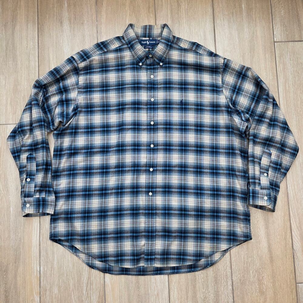 Polo Ralph Lauren Blake Flannel Shirt Men's 2XL Blue Plaid Cotton Button Down